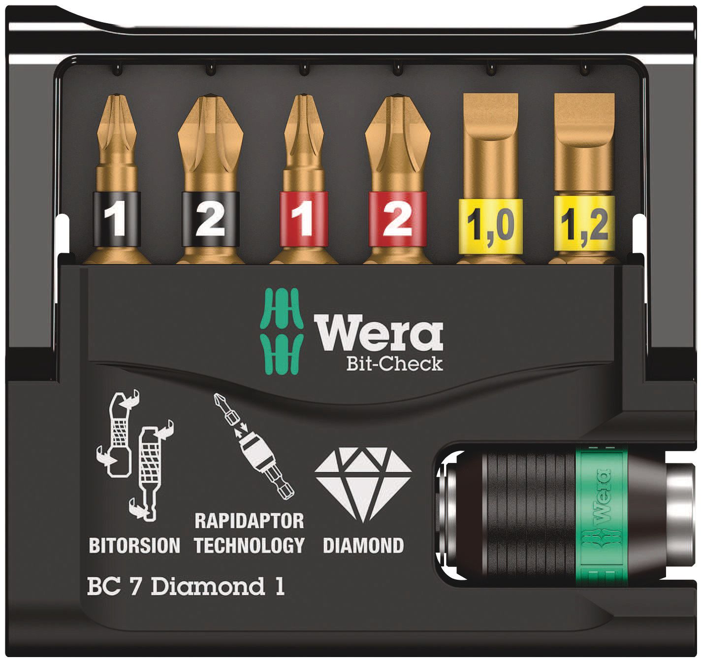 5073419001 Wera Driver Bit Set 7 Pieces, Hexagon, Phillips, Pozidriv