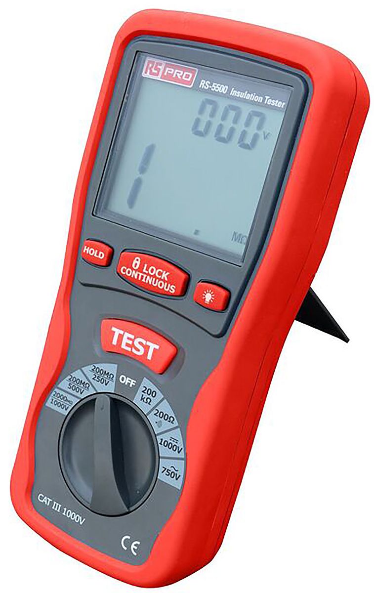 RS PRO RS5505 Insulation Tester, 125V Min, 1000V Max, 4000MΩ Max, CAT III 1000V - UKAS Calibration