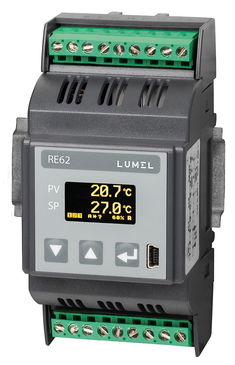 Lumel RE62 DIN Rail PID Temperature Controller, 53 x 100mm 3 Input, 1 Output Current, 20 → 60 V dc Supply Voltage