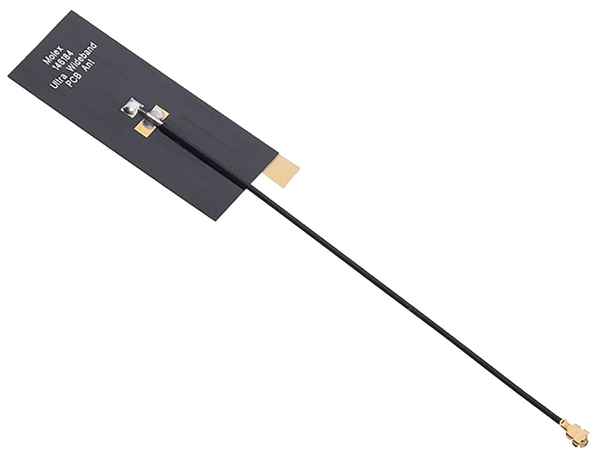 Mindenirányú Molex WiFi antenna Ragasztó 146184-0300 NYÁK Belső Mikro-koax RF 300mm 3.5dBi Ultra szélessávú (UWB) 146184