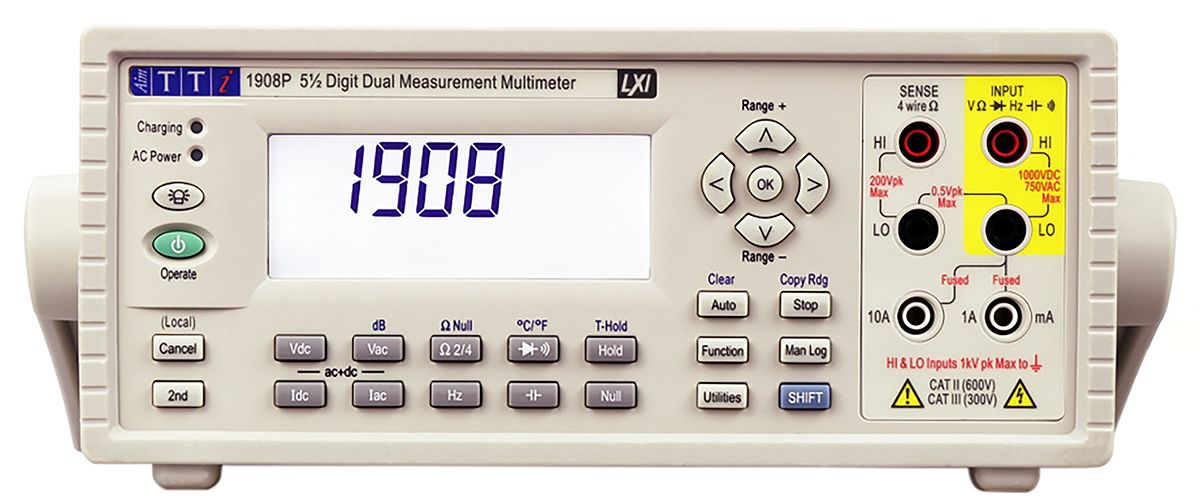 Aim-TTi 1908 Bench Digital Multimeter, True RMS, 10A ac Max, 10A dc Max, 1000V ac Max