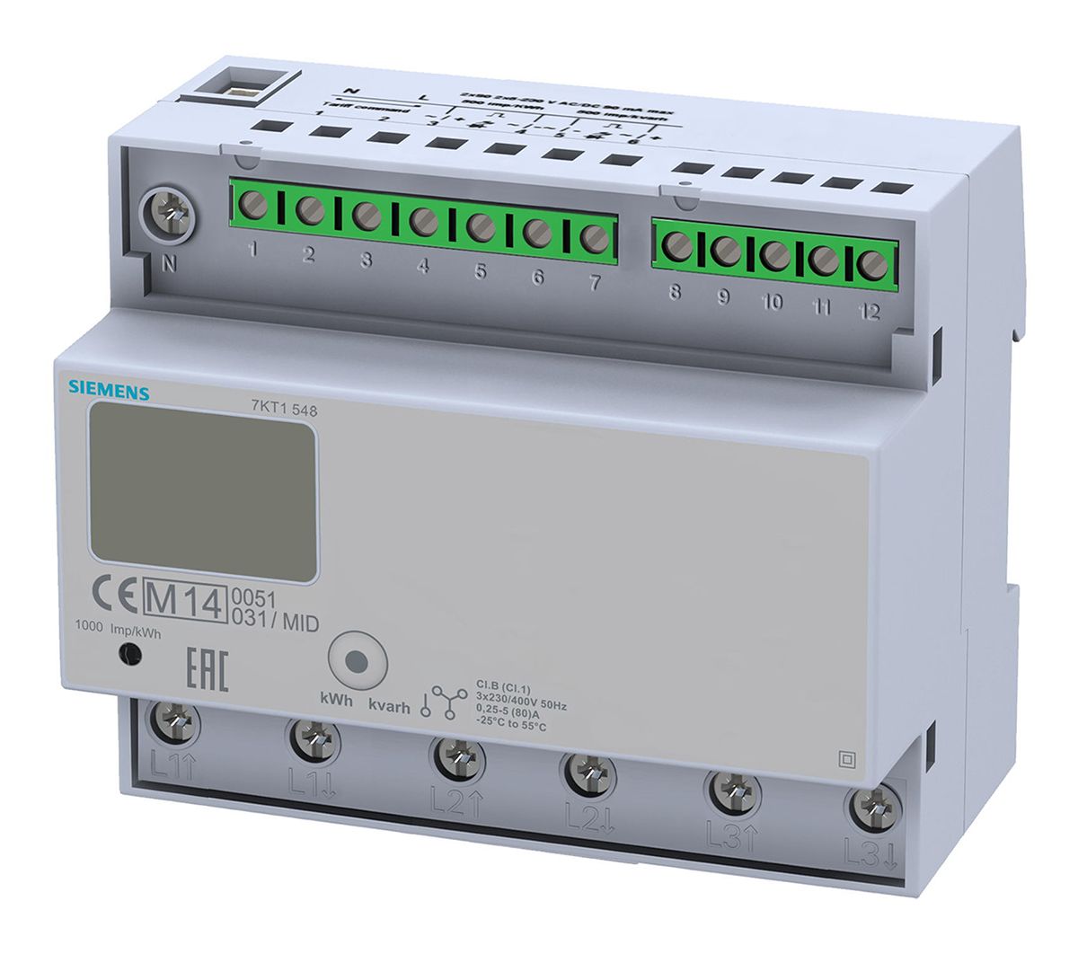 7KT1548 Siemens 7KT 3 Phase LCD Energy Meter with Pulse Output, Type Electrical RS