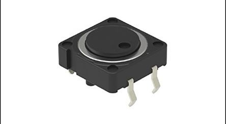 Black Flat Button Tactile Switch, Single Pole Single Throw (SPST) 50 mA @ 12 V dc 0.8mm PCB