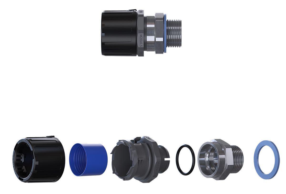 FPAU34BM32B Flexicon FPAU Series M32 Swivel Conduit Fitting, Black