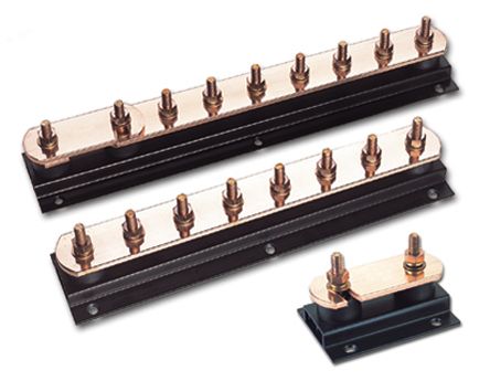 WJ Furse Copper Earth Bar L. 650mm x W. 90mm x H. 90mm 10 Ways