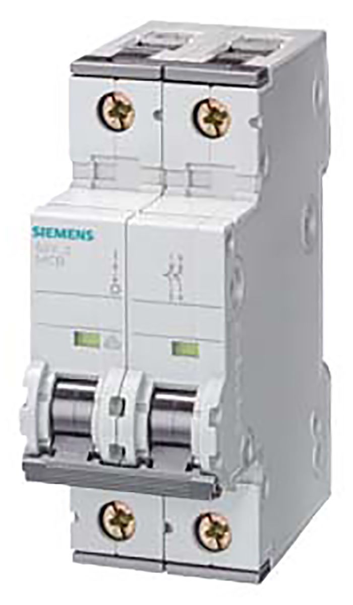 Siemens 5SY4 MCB Leitungsschutzschalter Typ C, 2-polig 1A 230V, Abschaltvermögen 10 kA Sentron DIN-Schienen-Montage
