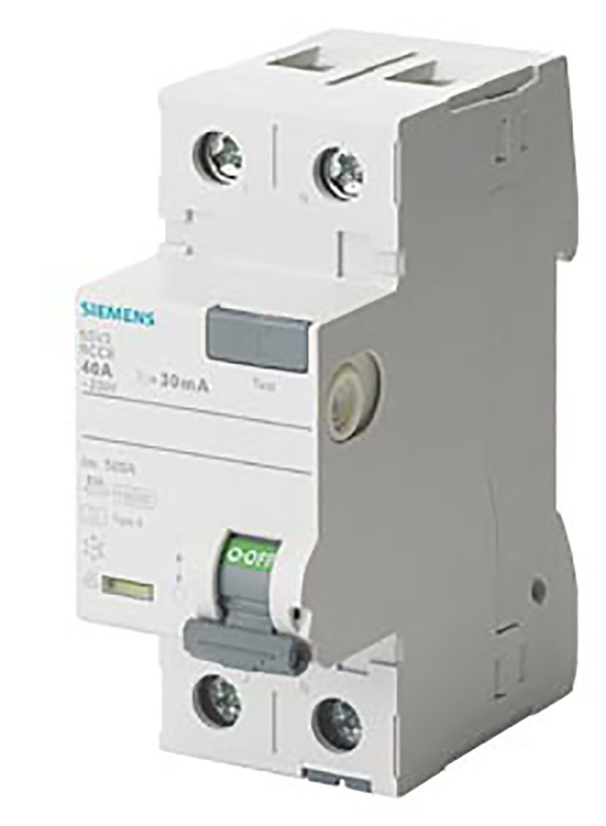 Siemens FI relé 2 pólusú A típusú, 40A, 30mA, 5SV3 sorozat Sentron