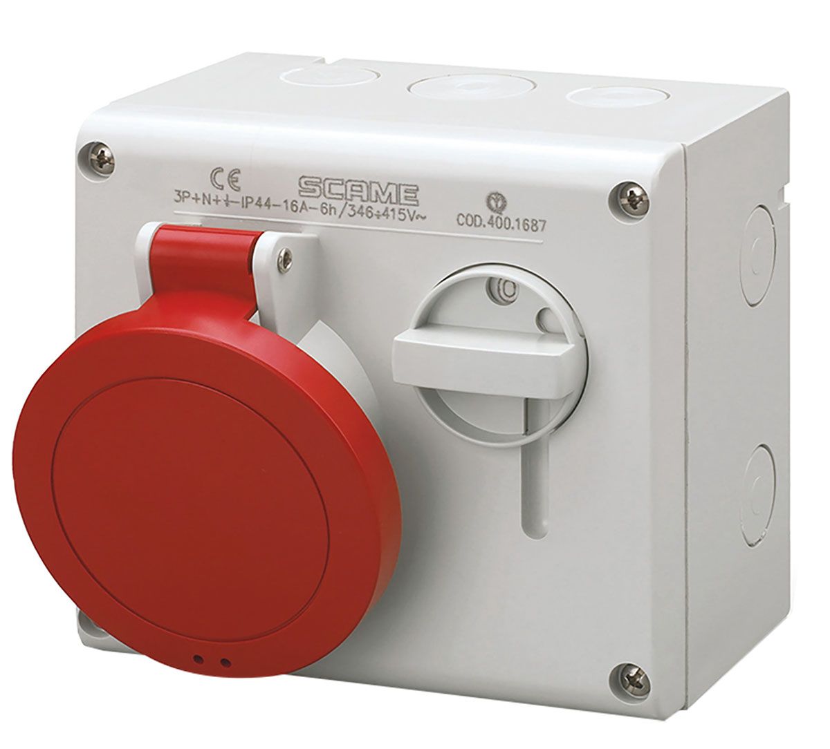Scame Switchable IP44 Industrial Interlock Socket 3P+E, Earthing Position 6h, 32A, 400 V
