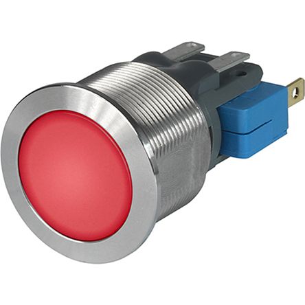 Schurter Illuminated Momentary Push Button Switch, Panel Mount, SPDT, 19.1mm Cutout, Red LED, 250V ac, IP40, IP65, IP67