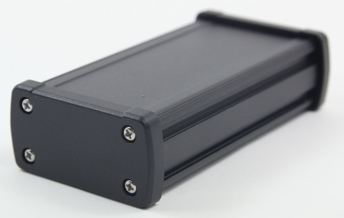RS PRO Black Aluminium Enclosure, IP66, Black Lid, 68.7 x 35.2 x 129mm