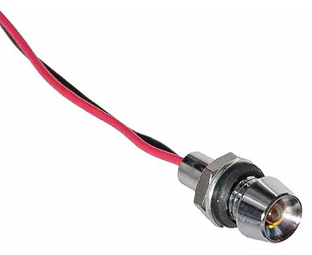 VCC Amber Panel Mount Indicator, 30V dc, 5.9mm Mounting Hole Size, Lead Wires Termination