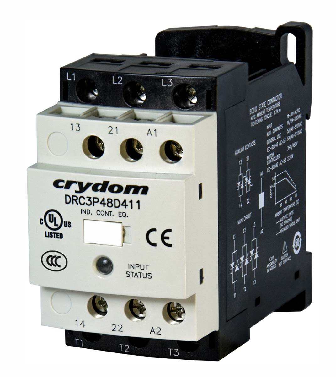 Sensata / Crydom DRC Solid State Contactor, 3 Pole, 208 V ac → 265 V ac Control, 6.1mA Input, 4.8A Load, 48V ac