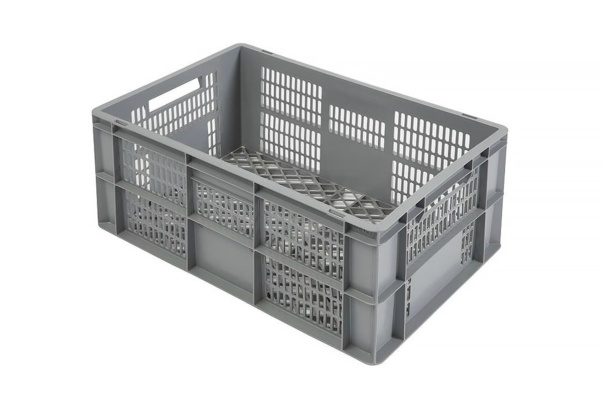 RS PRO 52L Grey PP Large Euro Containers, 270mm x 400mm x 600mm