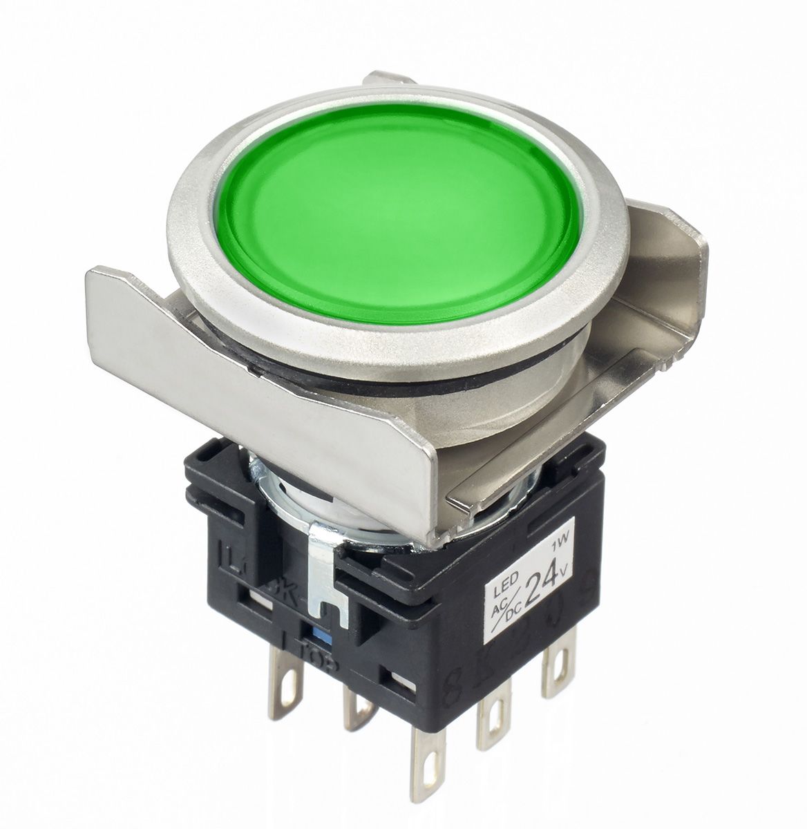 LBW6MLM1RT64WG Idec Illuminated Push Button Switch, DPDT, Green LED, 250V RS