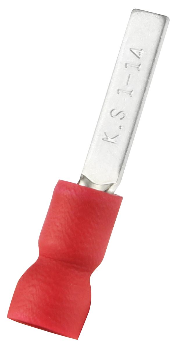 RS PRO Insulated Crimp Blade Terminal 14mm Blade Length, 0.5mm² to 1.5mm², 22AWG to 16AWG, Red