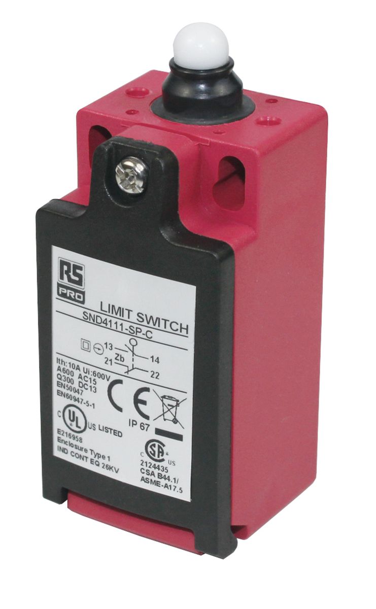 RS PRO Plunger Limit Switch, NO/NC, IP67, Glass Reinforced Plastic (GRP