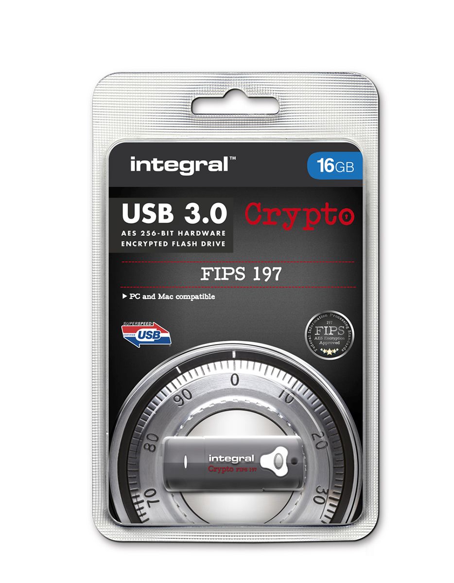 Integral Memory Crypto 16 GB USB 3.0 Hardware Encrypted Flash Drive