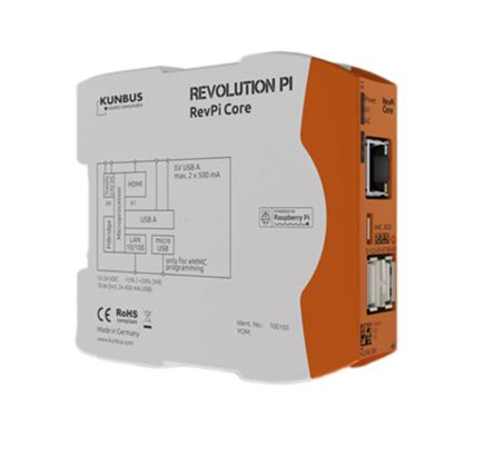 Kunbus RevPi Core, Industrial Computer, 700 MHz Quad-Core, BCM2835 700 MHz, 500 MB (RAM), 4 GB (Flash), Linux