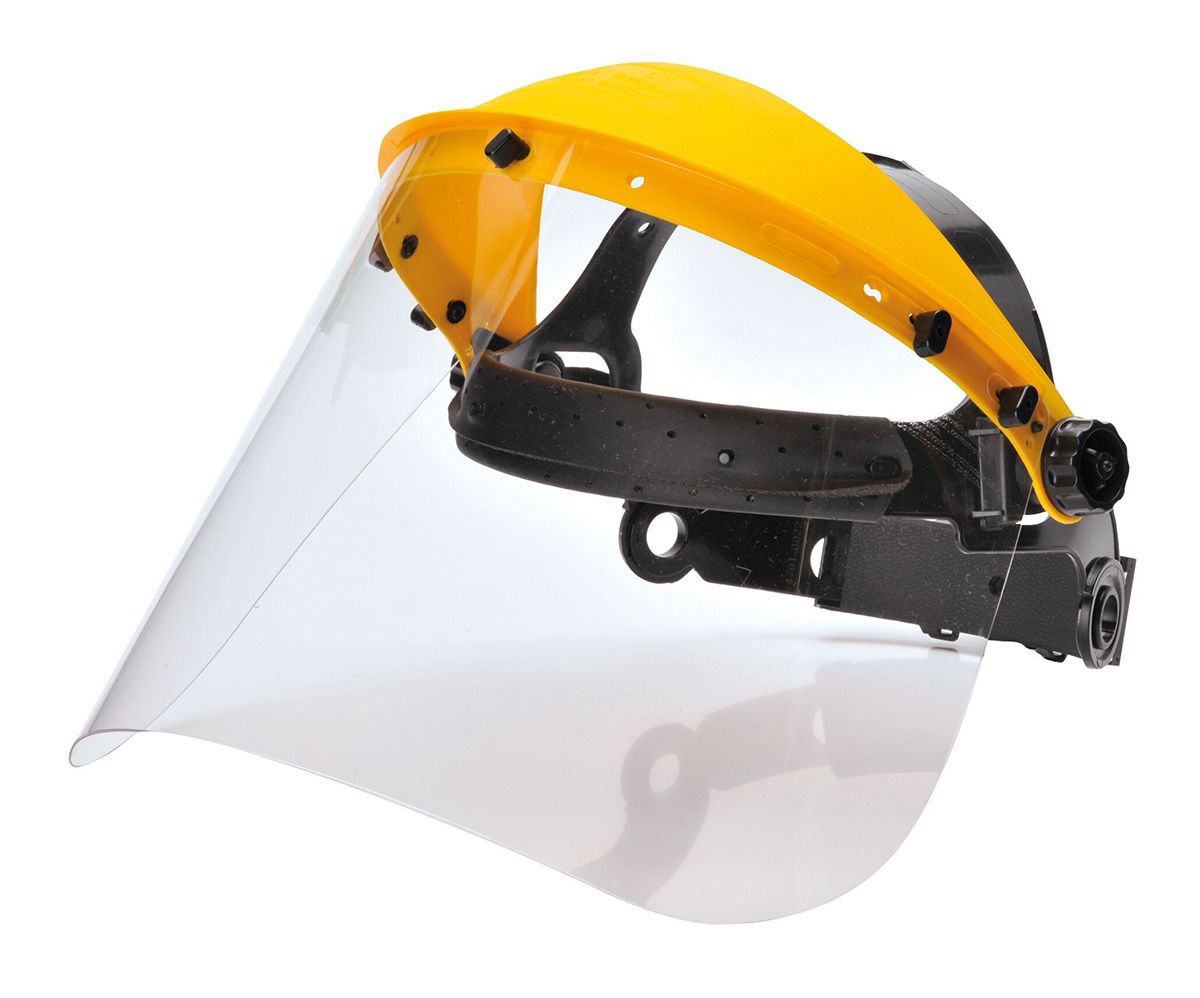 RS PRO Clear Flip Up PC Face Shield with Brow Guard , Resistant To Flying Particles, Liquids