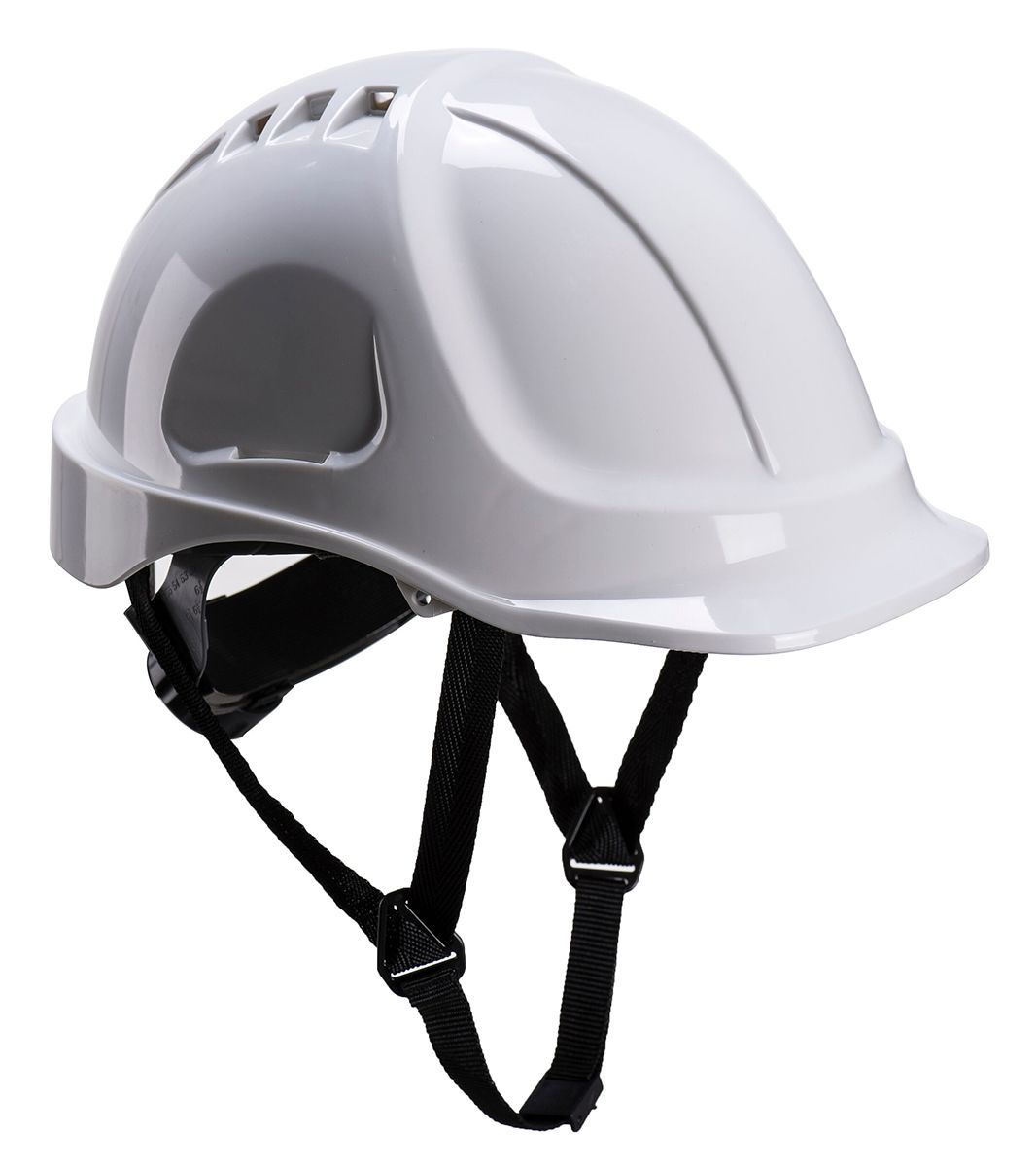 RS PRO White Safety Helmet with Chin Strap, Adjustable, Ventilated