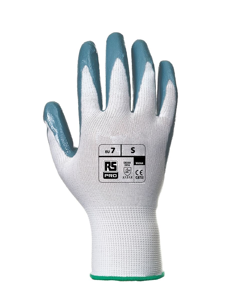 RS PRO White Abrasion Resistant, Tear Resistant Work Gloves, Size 11, XXL, Nitrile Coating
