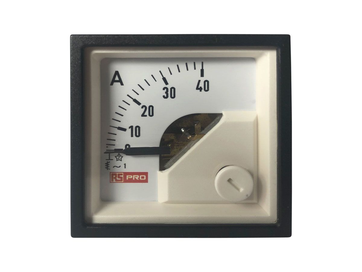 RS PRO Analogue Panel Ammeter 40 (Input, Scale)A AC, 45mm x 45mm, 1 % Moving Iron