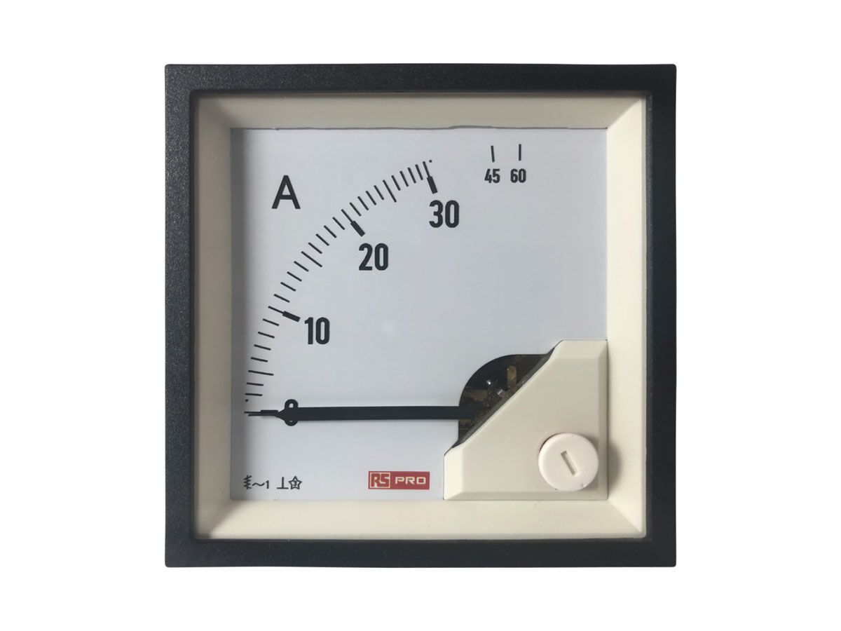RS PRO Analogue Panel Ammeter 60 (Input)A AC, 68mm x 68mm, 1 % Moving Iron