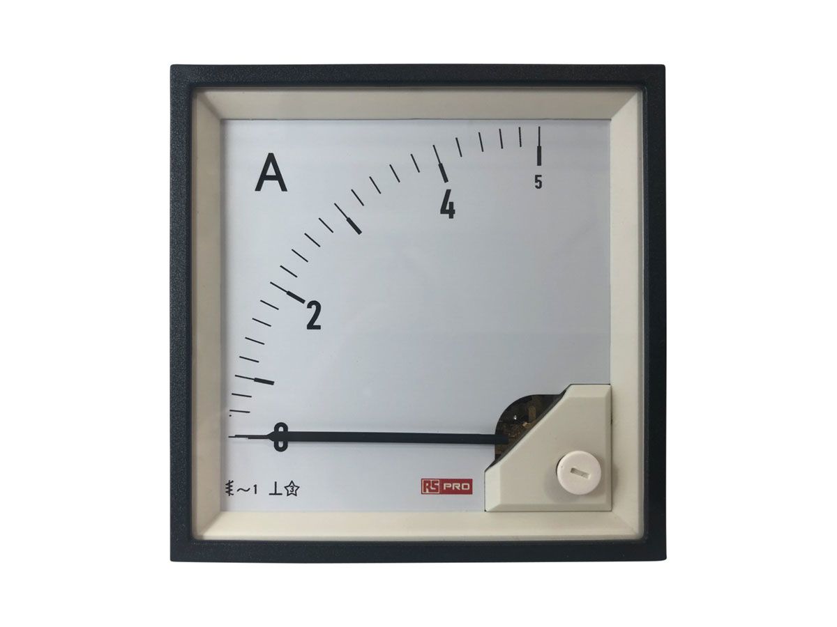 RS PRO Analogue Panel Ammeter 5 (Input, Scale)A AC, 92mm x 92mm, 1 % Moving Iron