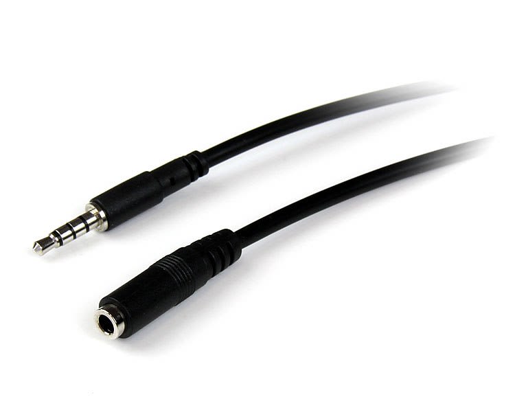 StarTech.com Male 3.5mm Stereo Jack to Female 3.5mm Stereo Jack Aux Cable, Black, 2m
