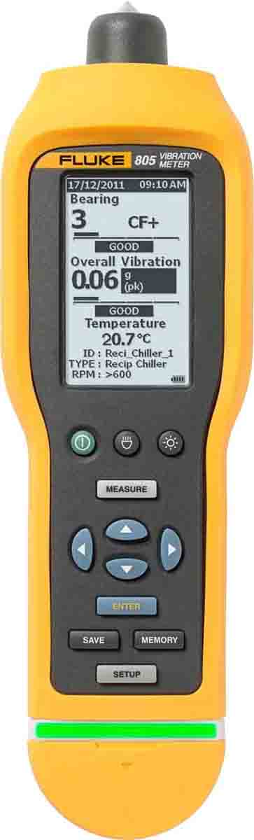 Medidor de vibración Fluke 805 FC + 805 ES, parámetros: Aceleración, Desplazamiento, Velocidad