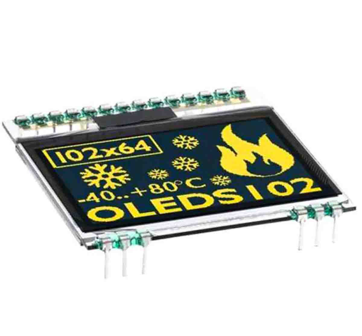 Display Visions 1.7in Yellow OLED Display 102 x 64pixels Graphics I2C, SPI Interface
