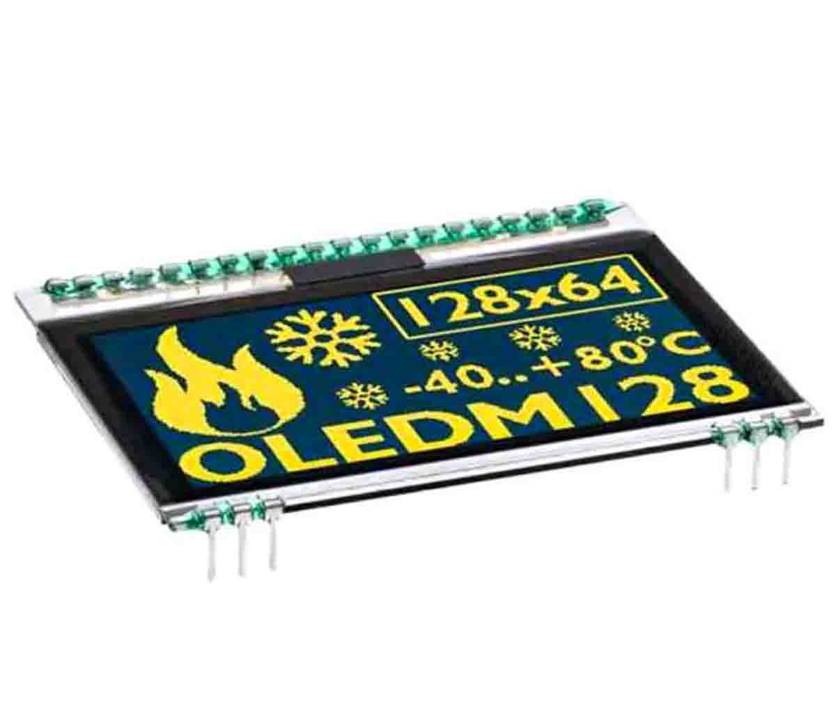 Display Visions 2.3in Yellow OLED Display 128 x 64pixels Graphics I2C, SPI Interface