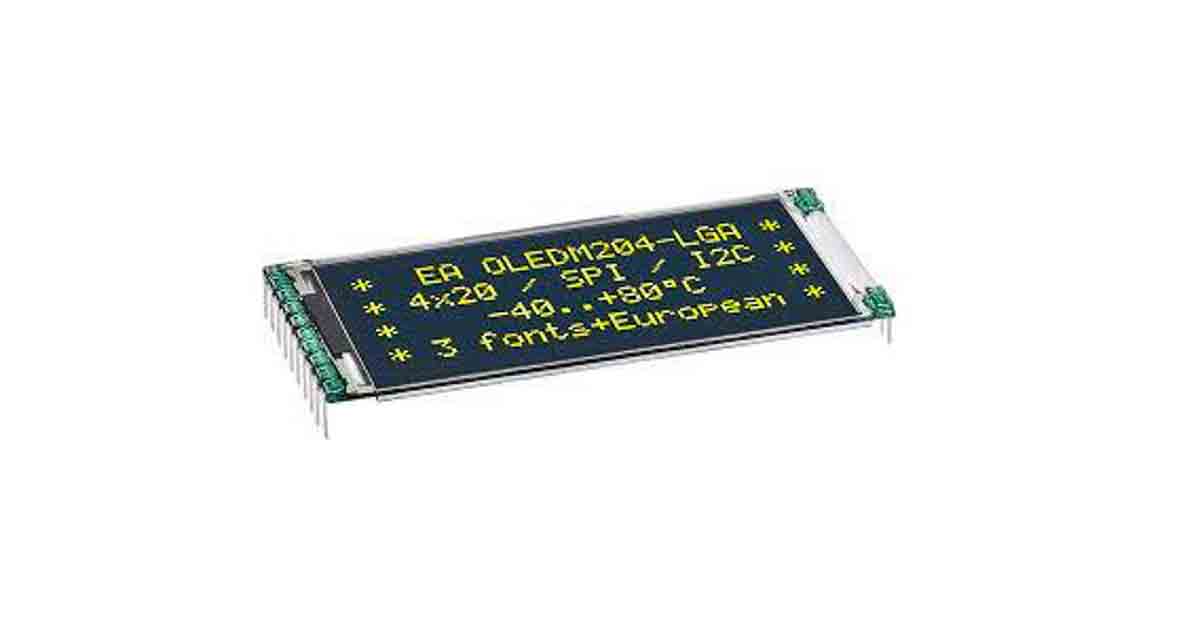 Display Visions 2.0in Yellow OLED Display 4 x 20pixels Graphics I2C, SPI Interface
