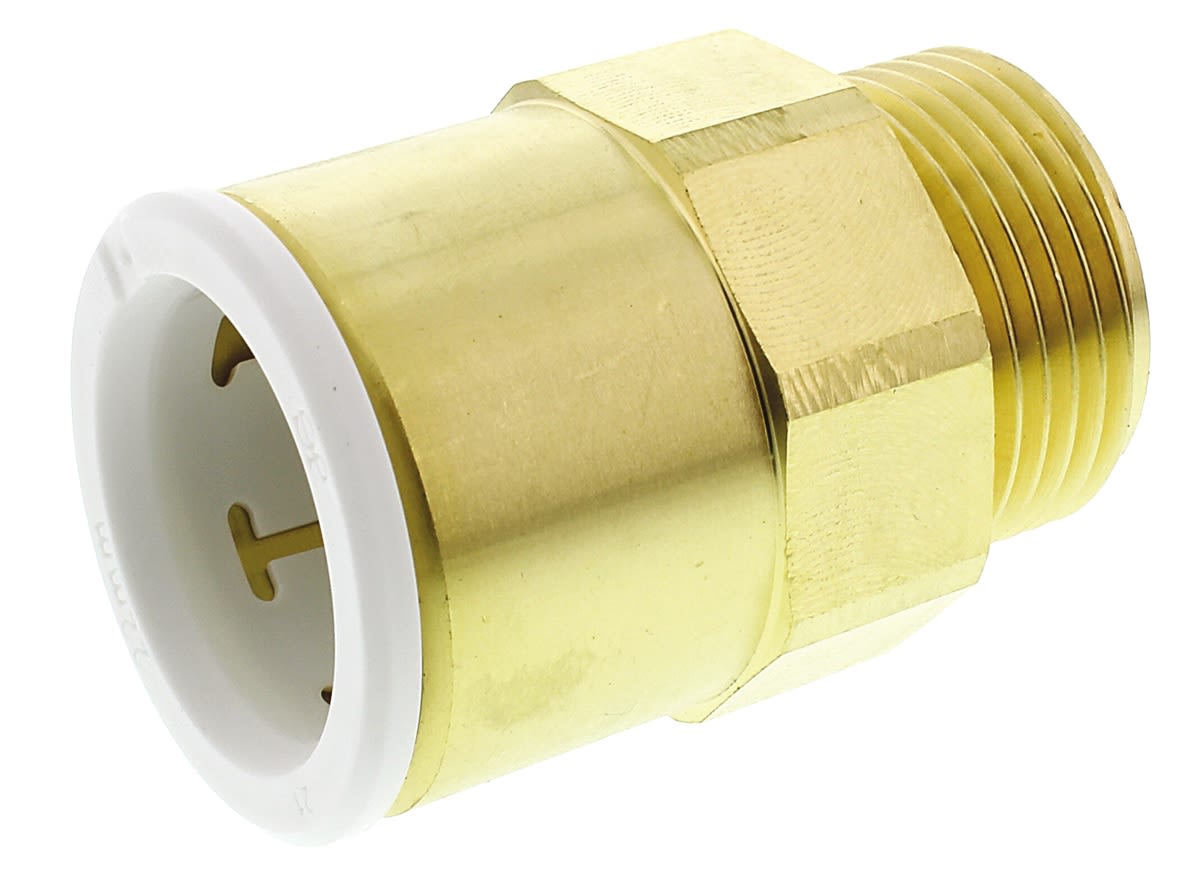 John Guest Brass Pipe Fitting, Straight Push Fit Coupler, Male 3/4in to Female 22mm