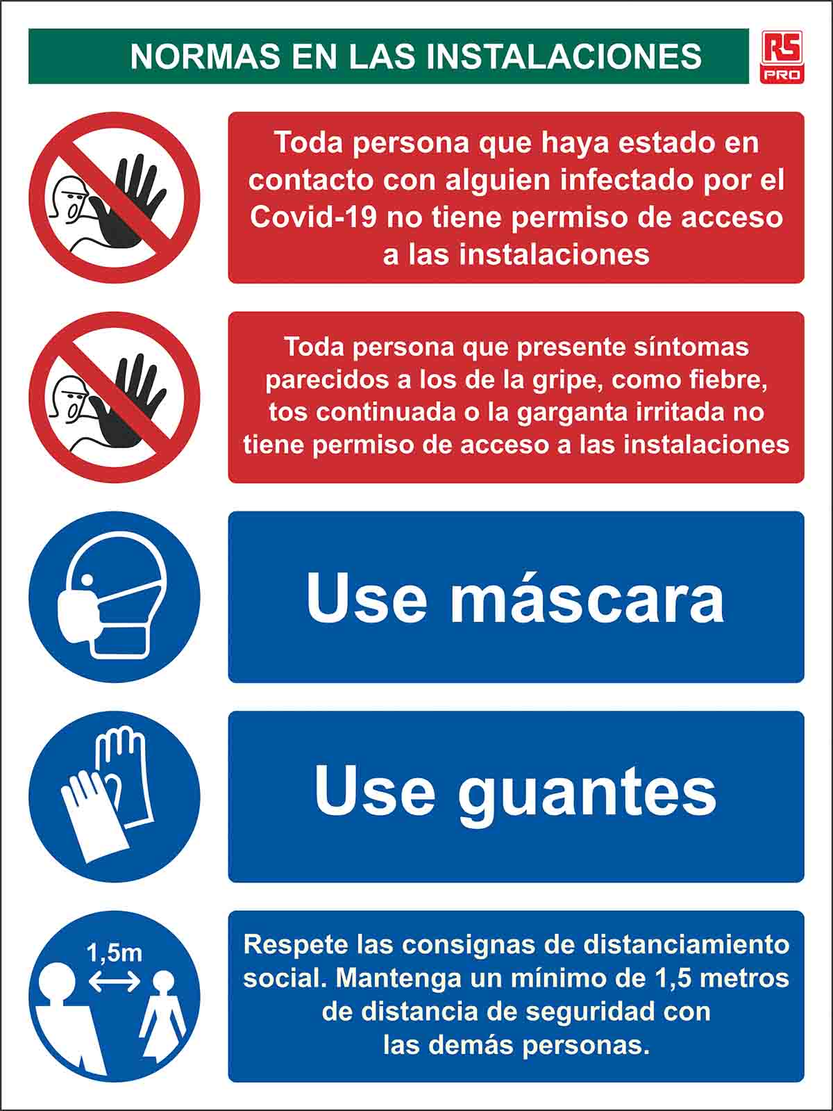 RS PRO PVC Social Distancing Workplace Safety Sign With Spanish Text, 400 x 300mm