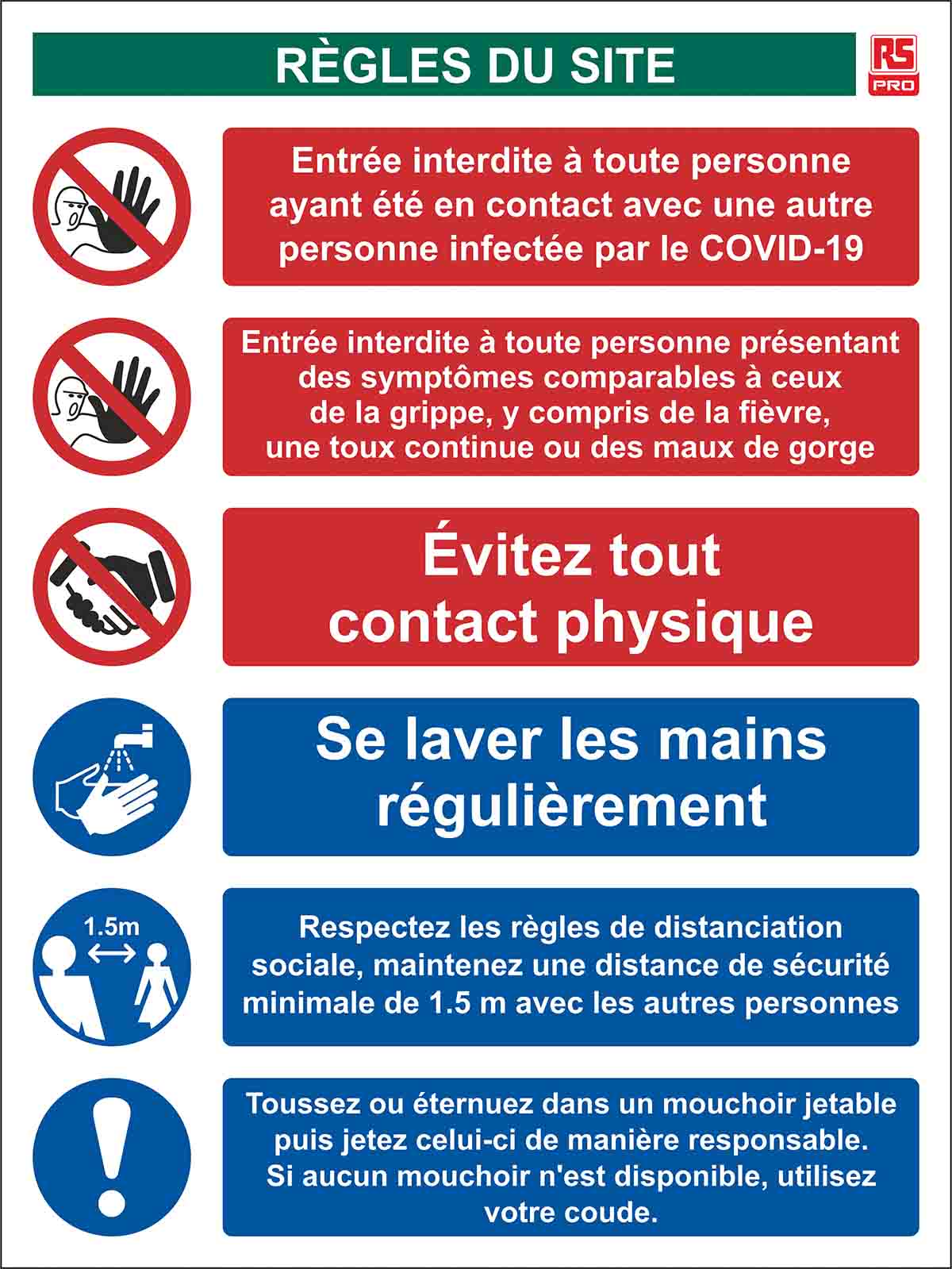 RS PRO PVC Social Distancing Site Safety Sign With French Text, 400 x 300mm