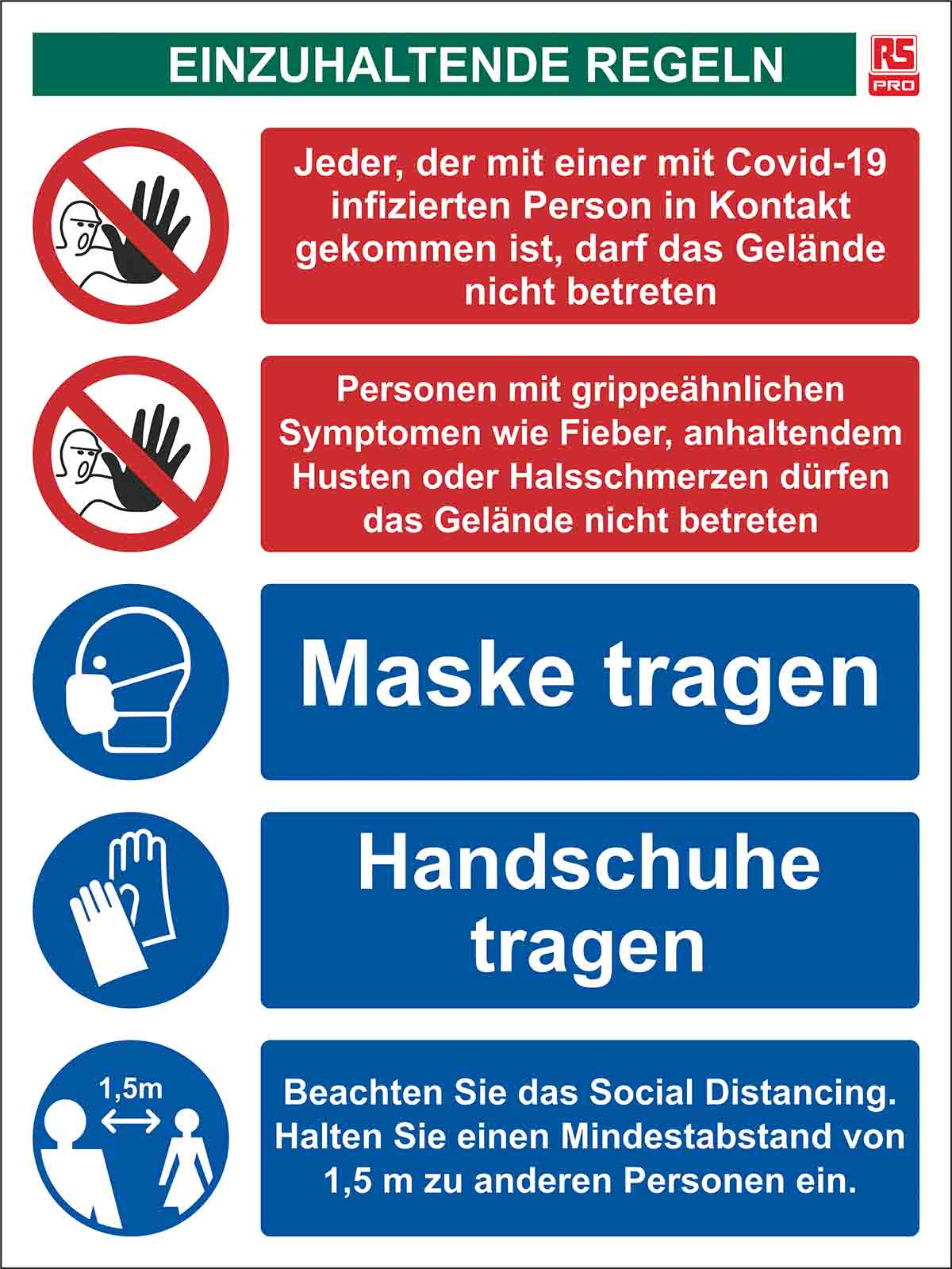 RS PRO PVC Social Distancing Workplace Safety Sign With German Text, 400 x 300mm