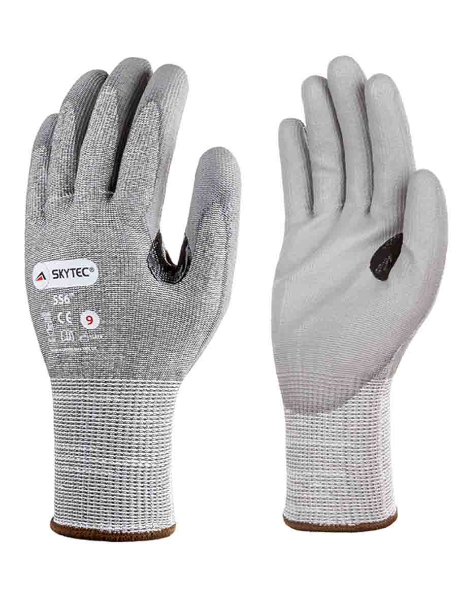 Skytec Grey Cut Resistant Work Gloves, Size 9, Large, Nylon Lining, Polyurethane Coating