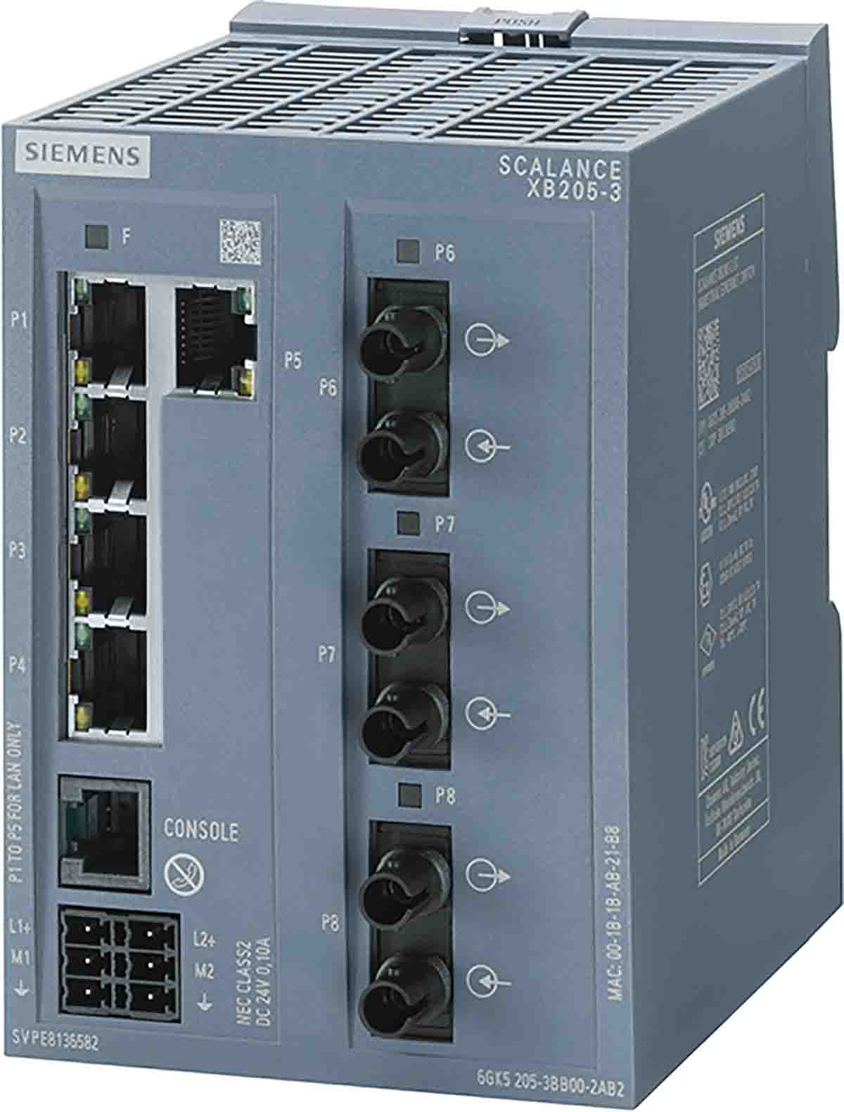 Conmutador Ethernet Siemens 6GK5205-3BB00-2TB2, 5 puertos RJ45, Montaje Carril DIN, 10 Mbit/s, 100 Mbit/s