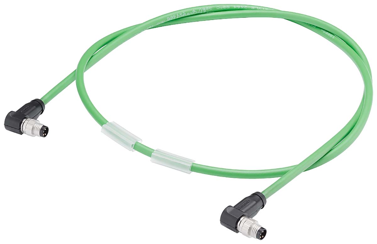 Siemens 6ES7194 Right Angle Male M8 to Right Angle Male M8 Sensor Actuator Cable, 4 Core, PUR, 10m
