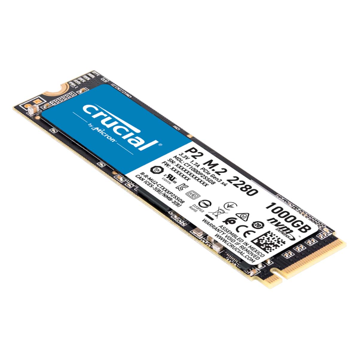 Disque SSD SSD 1 To M.2 (2280) NVMe PCIe Gen 3 x 4 Disque SSD CT P2 M.2 2280