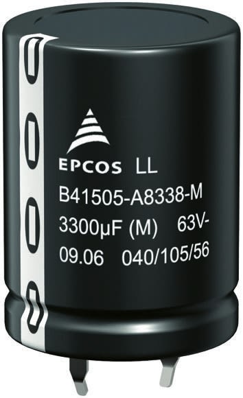 Kondenzátor, řada: B41303 2200μF ±20% 59mΩ 63V dc, Nasazovací Elektrolytický EPCOS