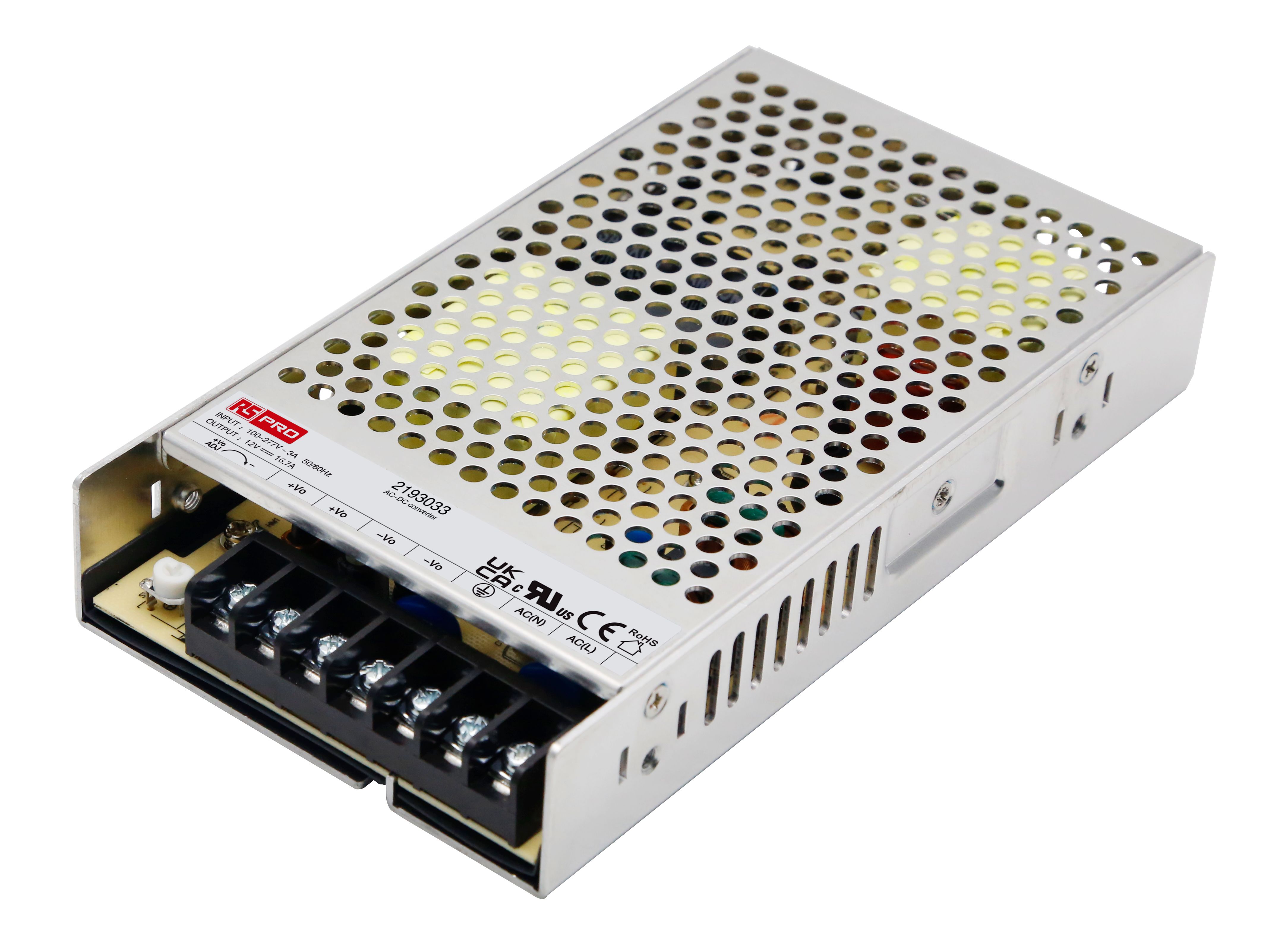 RS PRO Enclosed, Switching Power Supply, 12V dc, 16.7A, 200W RS