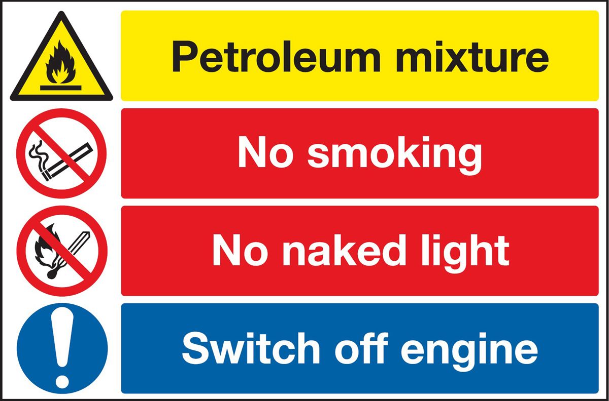 PVC No Smoking Prohibition Sign, No Smoking No Naked Lights, Warning Petroleum Mixture, English