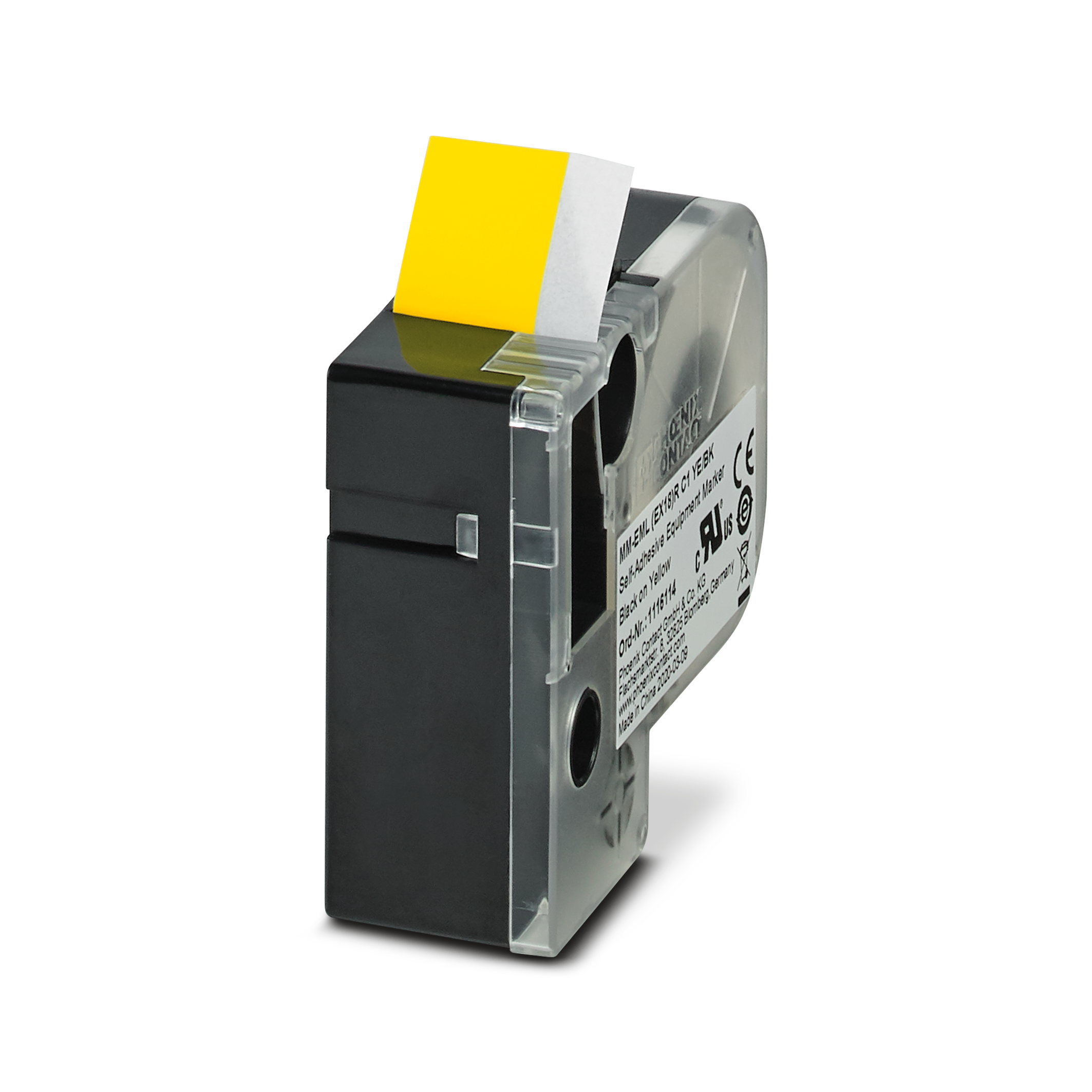 1116114 Phoenix Contact MMEML (EX18)R C1 YE/BK Black on Yellow Label Printer Tape, 8m Label