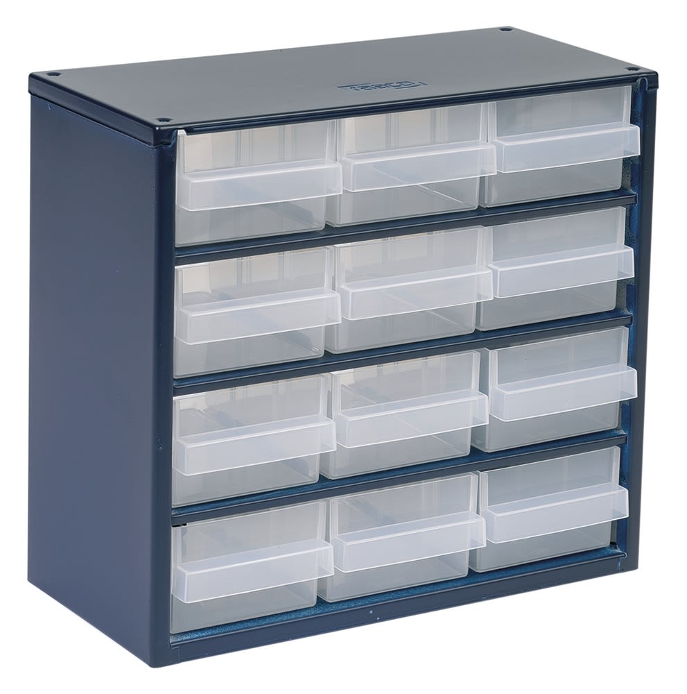 Raaco 12 Drawer Storage Unit, Steel, 283mm x 306mm x 150mm, Blue