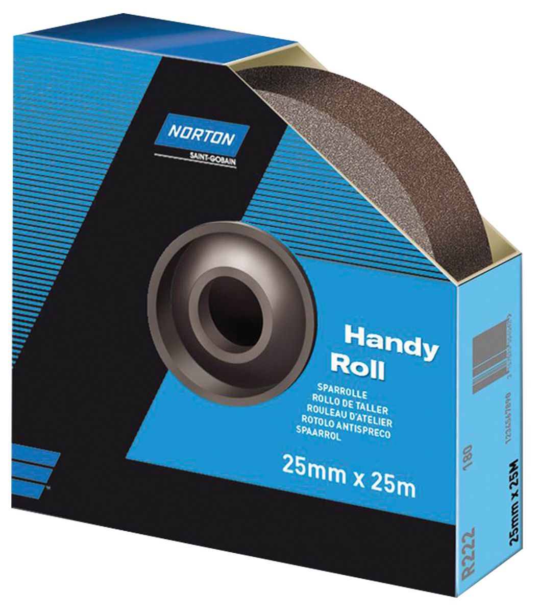 63642531821 Norton P80 Grit Medium Sandpaper Roll, 25m x 38mm RS
