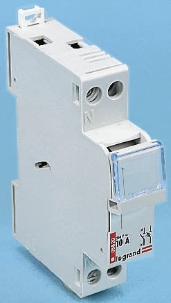 Legrand 20A SP + N Fused Isolator Switch, 8.5 x 31.5mm Fuse Size