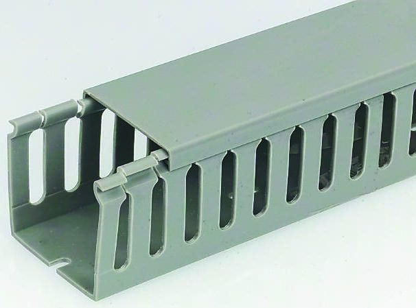 RS PRO Grey Slotted Panel Trunking - Open Slot, W80 mm x D80mm, L1m, PVC