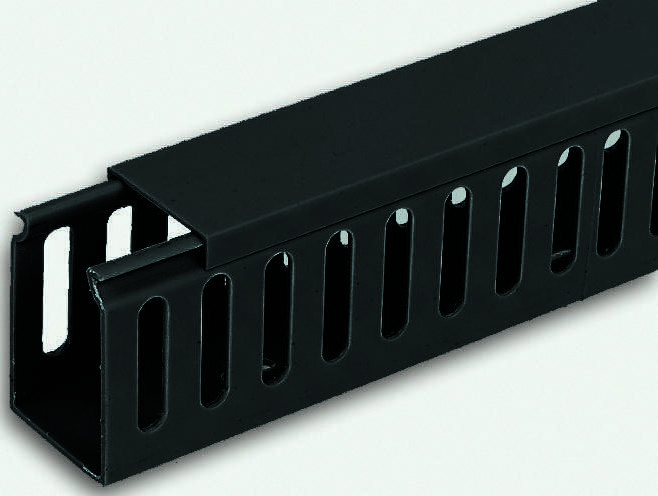 RS PRO Black Slotted Panel Trunking - Closed Slot, W40 mm x D40mm, L2m, PVC